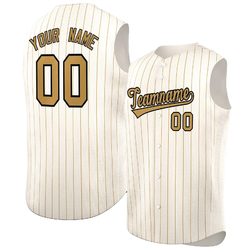 Youth baseball jersey with custom number-Custom Cream Old Gold-Black Sleeveless Stripe Fashion Baseball Jersey