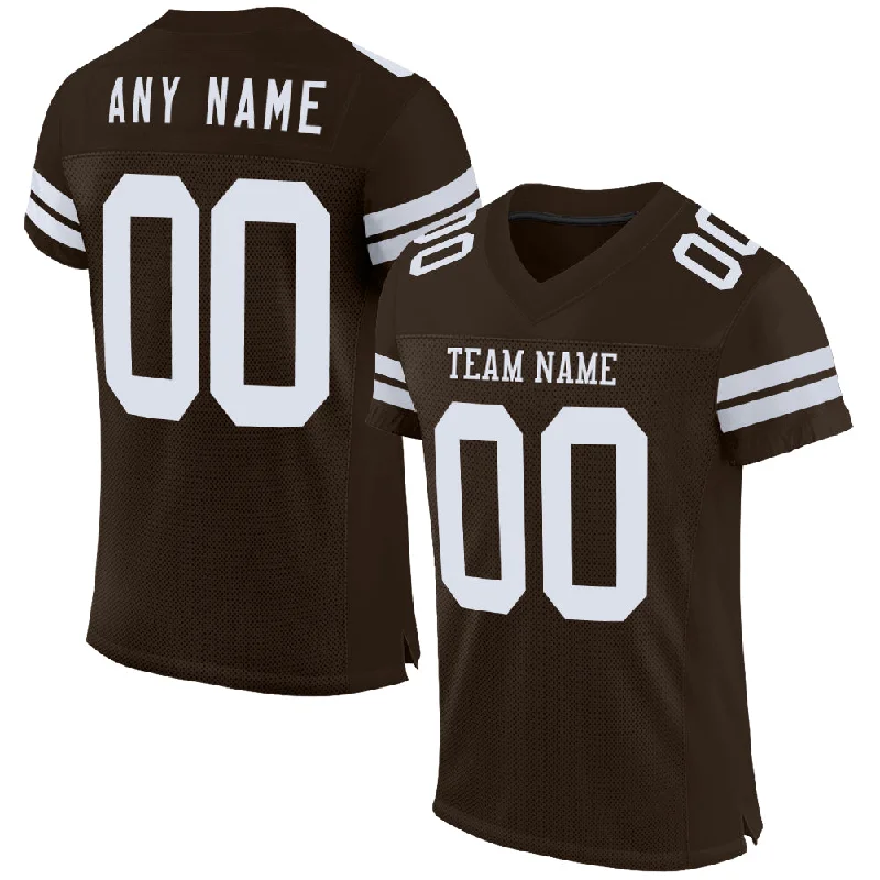 Soccer jersey for school and college teams-Custom Brown White Mesh Authentic Football Jersey