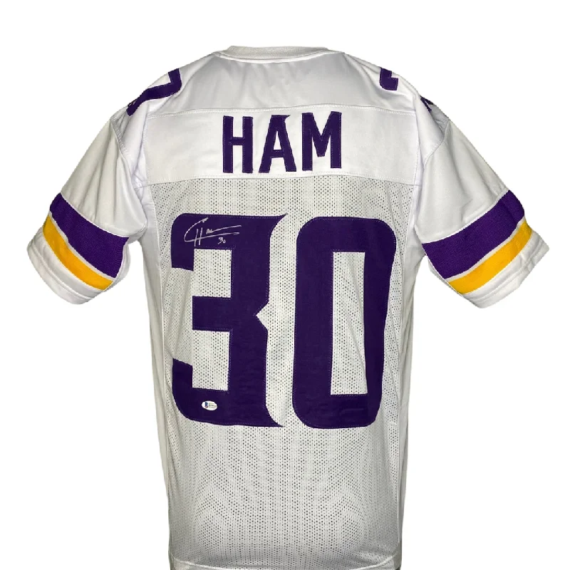 Custom soccer jersey with retro-inspired designs-CJ Ham Signed Custom White Football Jersey