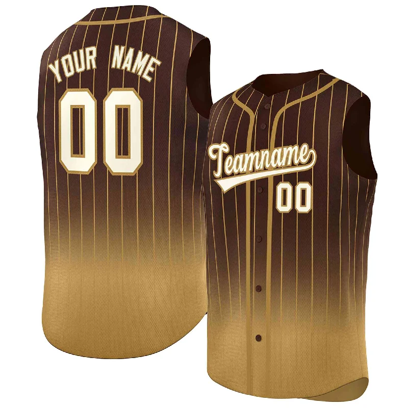 Baseball jersey with moisture-control fabric for peak performance-Custom Brown Old Gold Gradient stripe Fashion Authentic Sleeveless Baseball Jersey