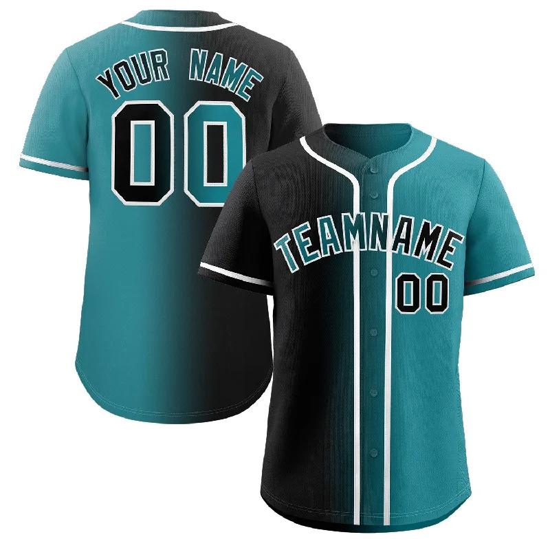 Baseball jersey for fan meetups with team pride-Custom Black Teal-White Gradient Fashion Authentic Baseball Jersey