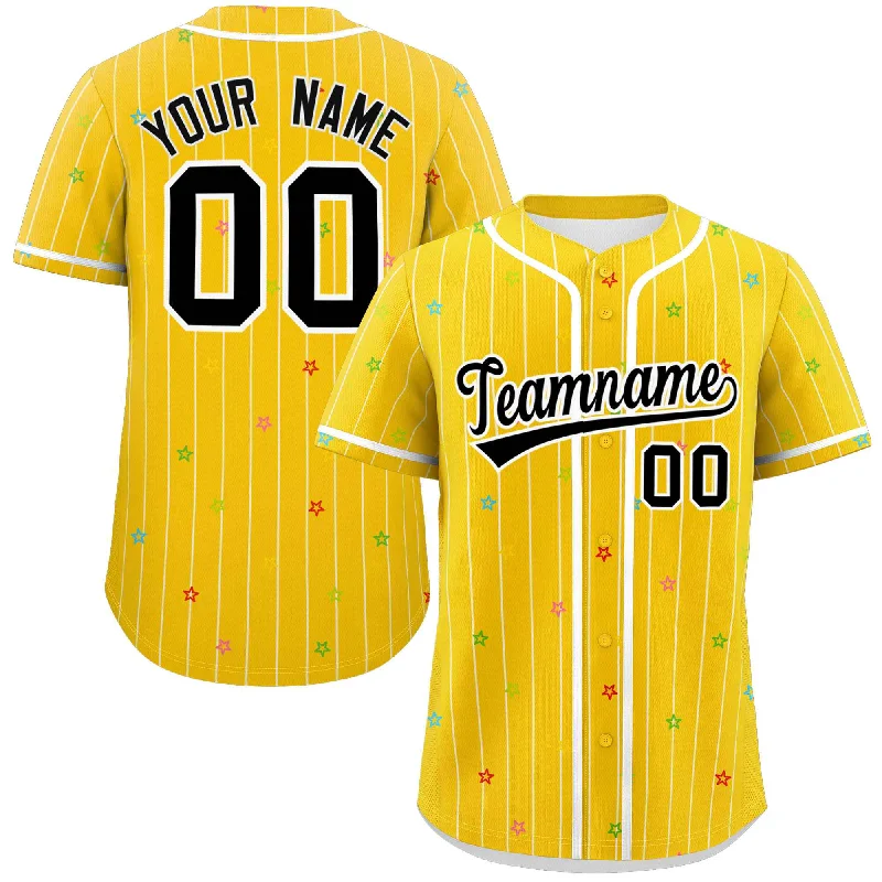 Custom-fit baseball jerseys for men and women-Custom Gold White Stripe Fashion Personalized Star Pattern Authentic Baseball Jersey