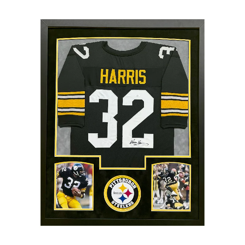 Soccer jersey with contrast piping and stitching-Franco Harris Signed Pittsburgh Black Custom Suede Matte Framed Football Jersey