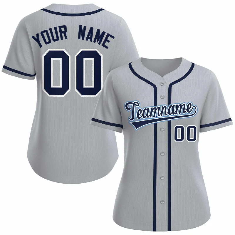 Baseball jersey with player name and team number-Custom Gray Navy White Classic Style Baseball Jersey for Women