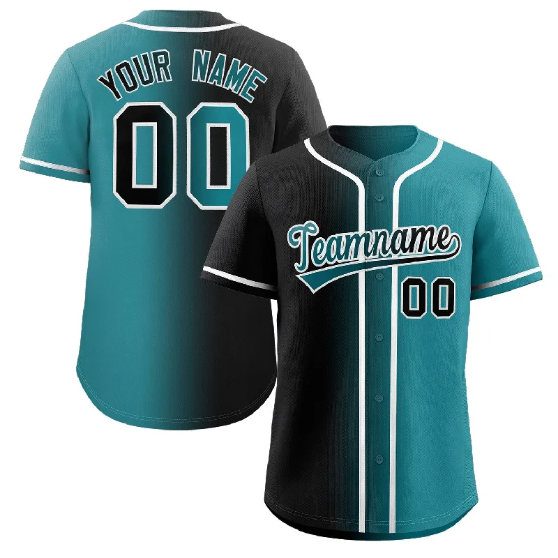 Personalized baseball jersey for holiday gifts-Custom Black Teal-White Gradient Fashion Authentic Baseball Jersey