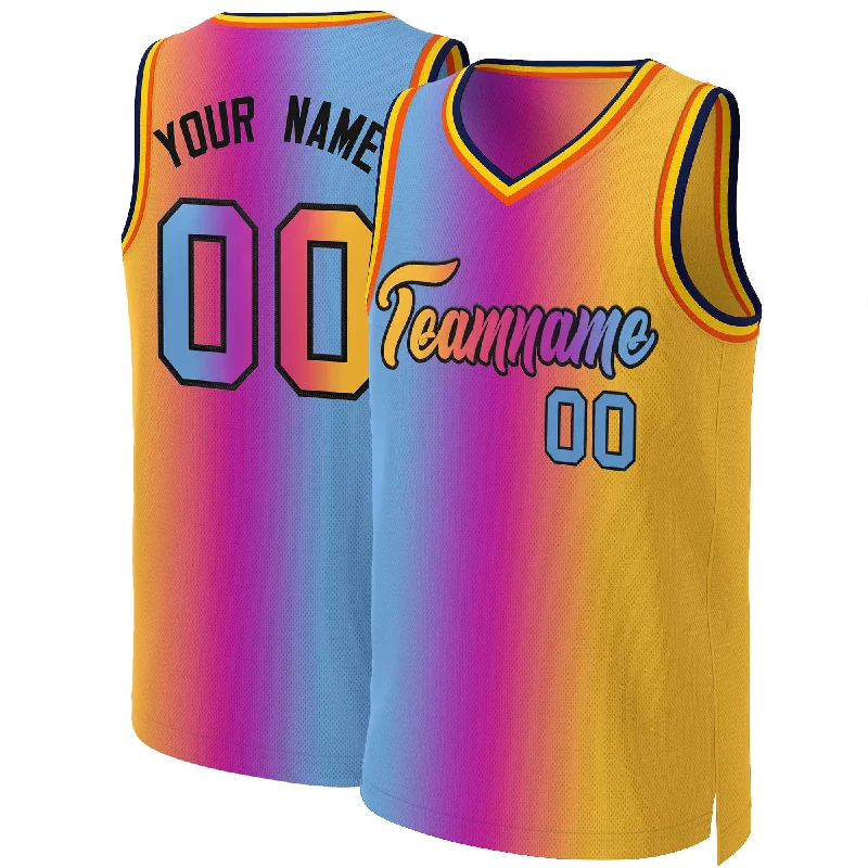 Basketball jersey with adjustable features for comfort-Custom Pink Yellow-Black Gradient Fashion Tops Basketball Jersey