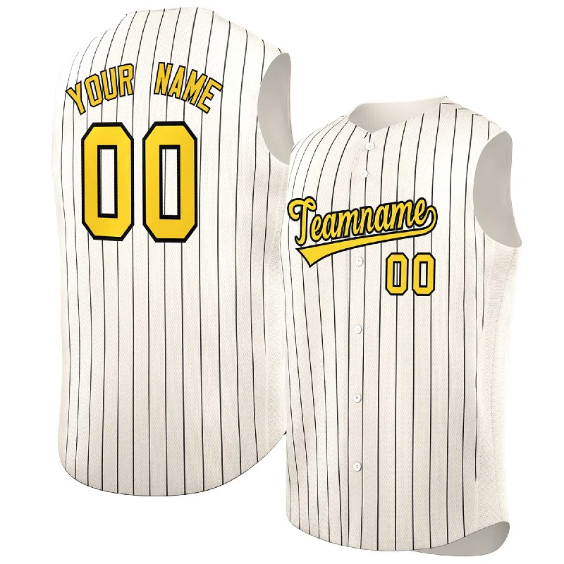 Baseball jersey for kids with team design-Custom Cream Gold-Black Sleeveless Stripe Fashion Baseball Jersey