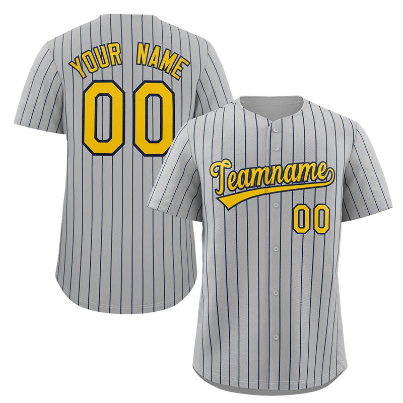 Personalized baseball jersey for youth leagues and academies-Custom Gray Gold-Navy Stripe Fashion Authentic Baseball Jersey