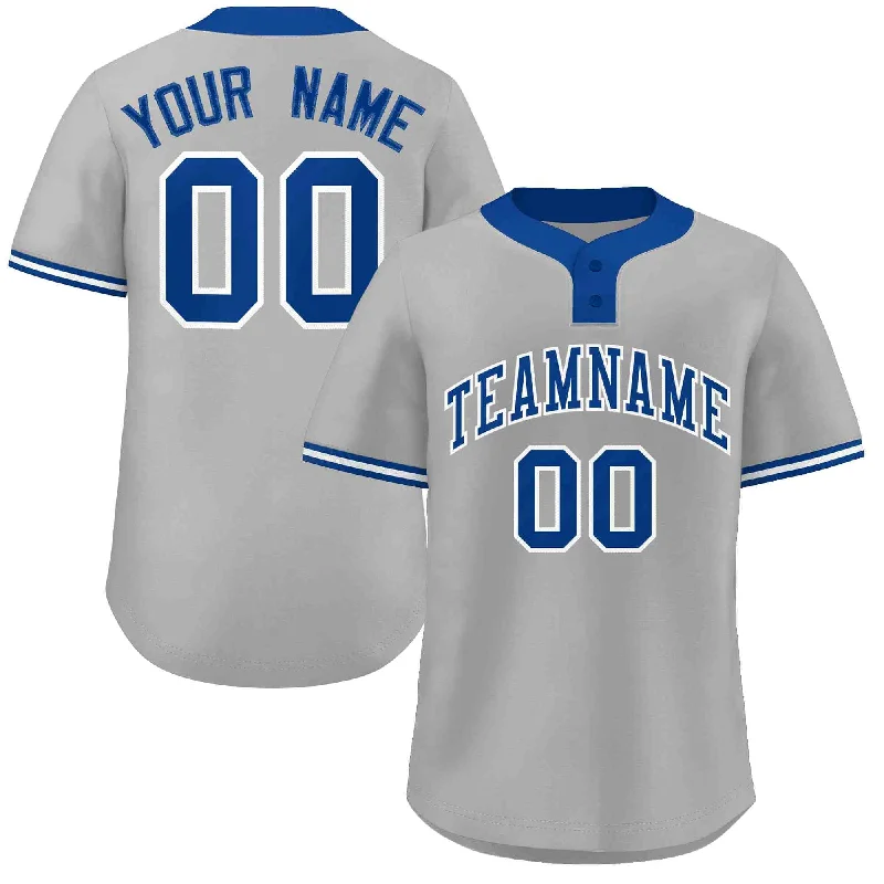 Vintage-inspired baseball jersey for retro style-Custom Gray Royal-White Classic Style Authentic Two-Button Baseball Jersey