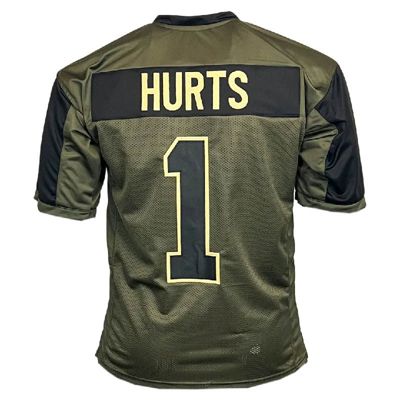 Soccer jersey with signature team logos for fans-Jalen Hurts Unsigned Salute to Service Football Jersey