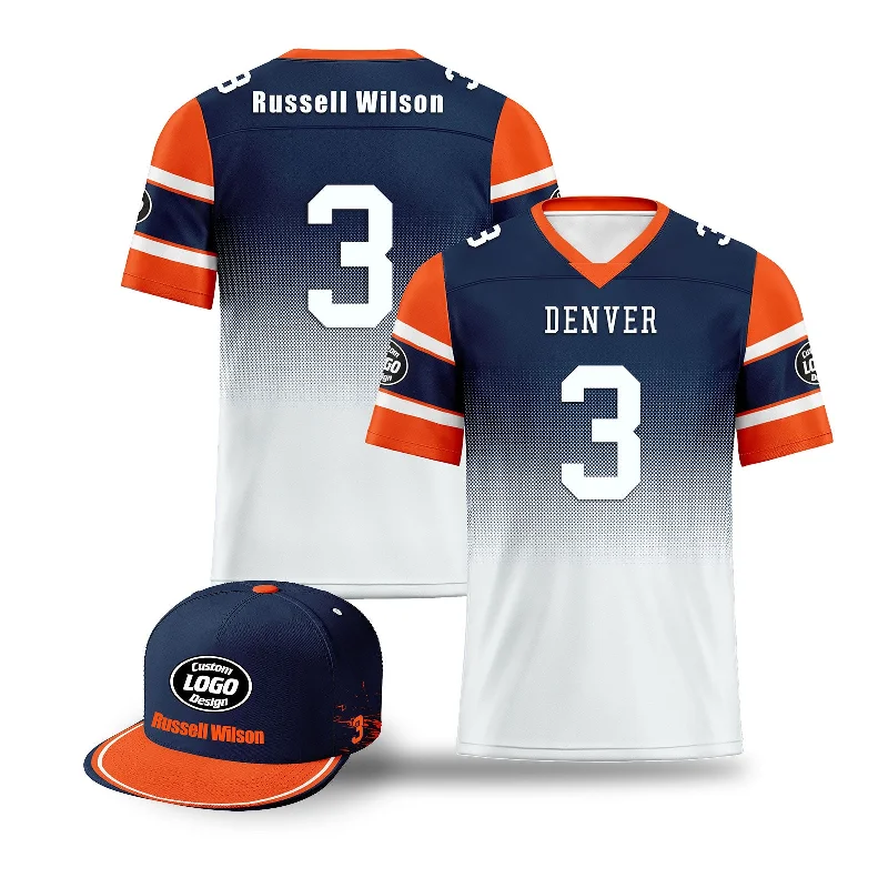 Soccer jersey for professional players-Custom White Blue Denver Football Jersey and Hat Combo Offer Personalized Combo ZH-D020326-10