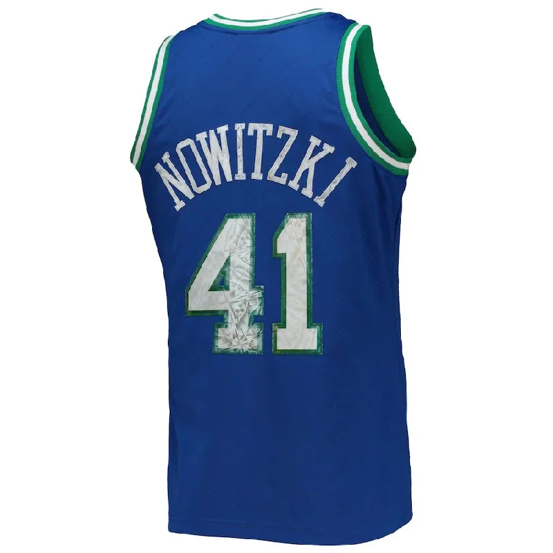 Custom basketball jersey for kids with vibrant designs-D.Mavericks #41 Dirk Nowitzki Mitchell & Ness 1996-97 Hardwood Classics 75th Anniversary Diamond Swingman Jersey  Blue Stitched American Basketball Jersey