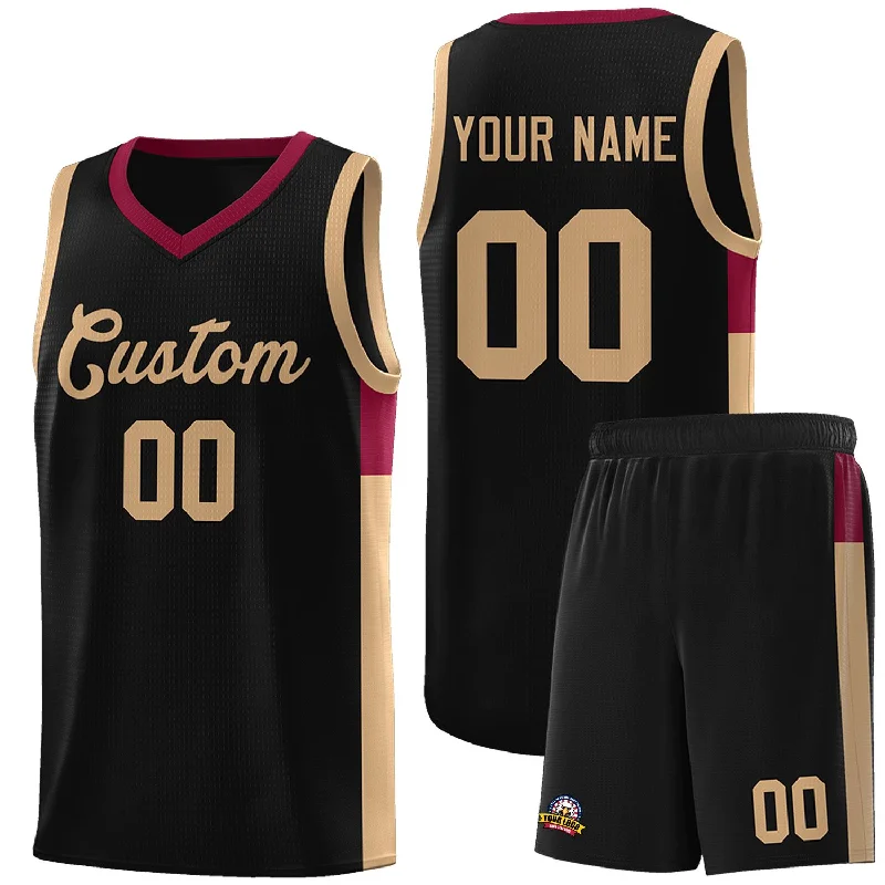 Custom basketball jersey for amateur leagues-Custom Black Old Gold-Crimson Side Two-Tone Classic Sports Uniform Basketball Jersey