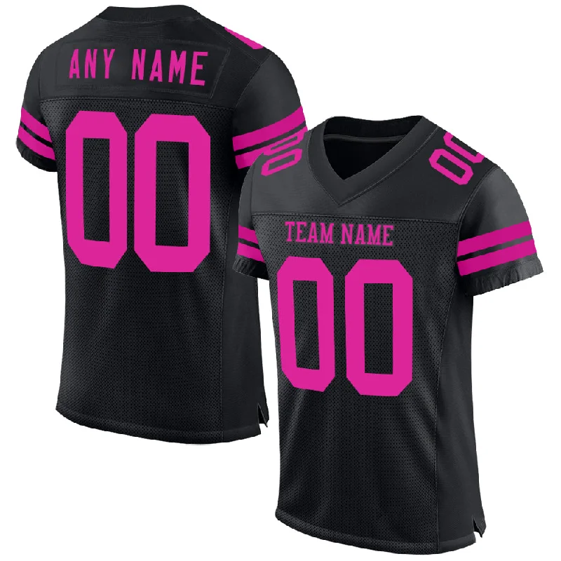 Soccer jersey with smooth fabric for ease of movement-Custom Black Deep Pink Mesh Authentic Football Jersey