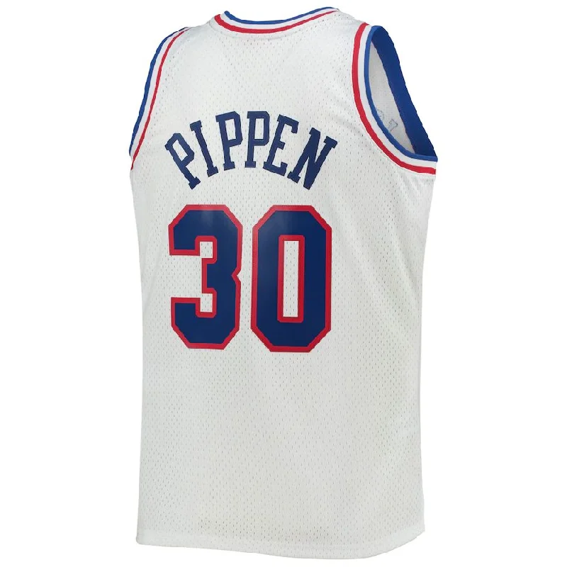 Custom basketball jersey with embroidered patches-E.Conference #30 Scottie Pippen Mitchell & Ness Hardwood Classics 1992 All-Star Game Swingman Jersey White Stitched American Basketball Jersey