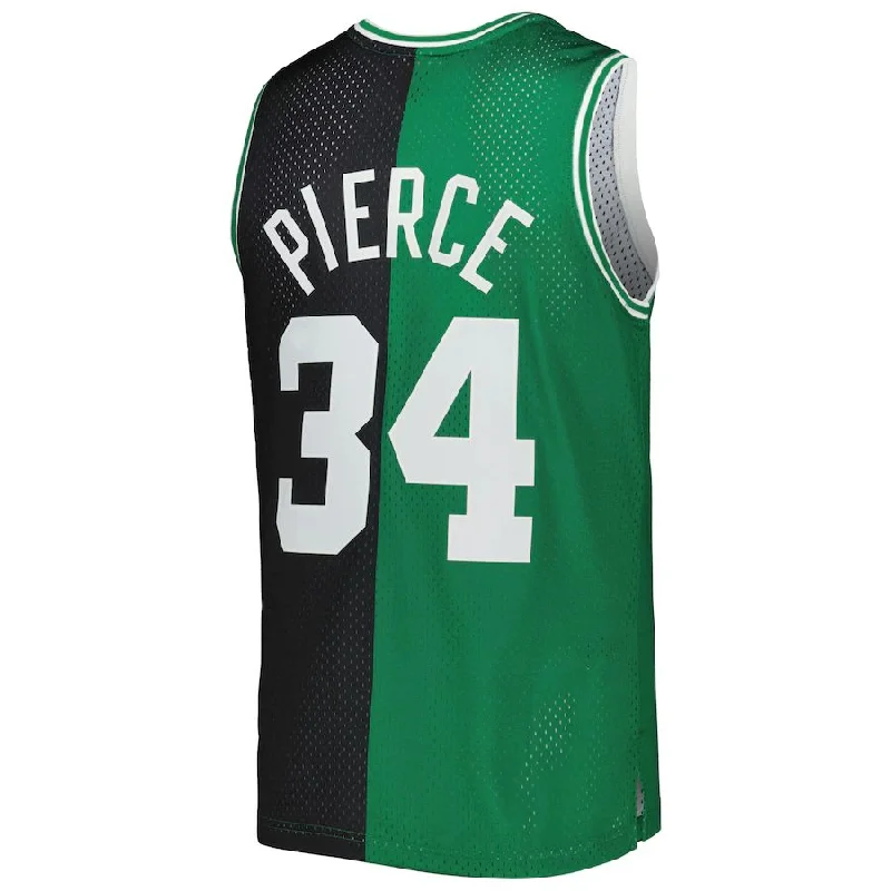 Custom basketball jersey with sleek, modern look-B.Celtics #34 Paul Pierce Mitchell & Ness Hardwood Classics 2007-08 Split Swingman Jersey Black Kelly Green Stitched American Basketball Jersey