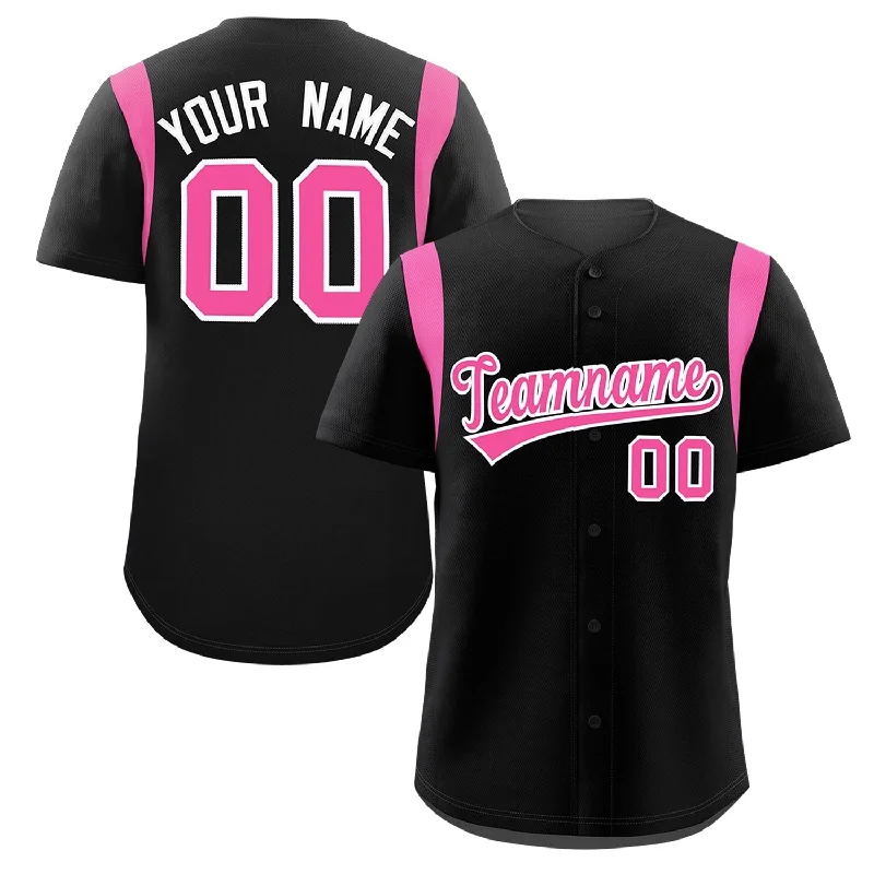 Baseball jersey with team logo for fan apparel-Custom Black Pink Classic Style Personalized Full Button Authentic Baseball Jersey