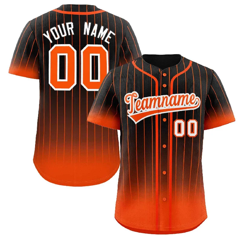 Full-button baseball jersey for traditional style-Custom Black Orange-White Gradient Stripe Fashion Authentic Baseball Jersey