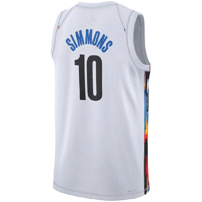 Youth basketball jersey with team number-B.Nets #10 Ben Simmons Unisex 2022-23 Swingman Jersey City Edition White Stitched American Basketball Jersey