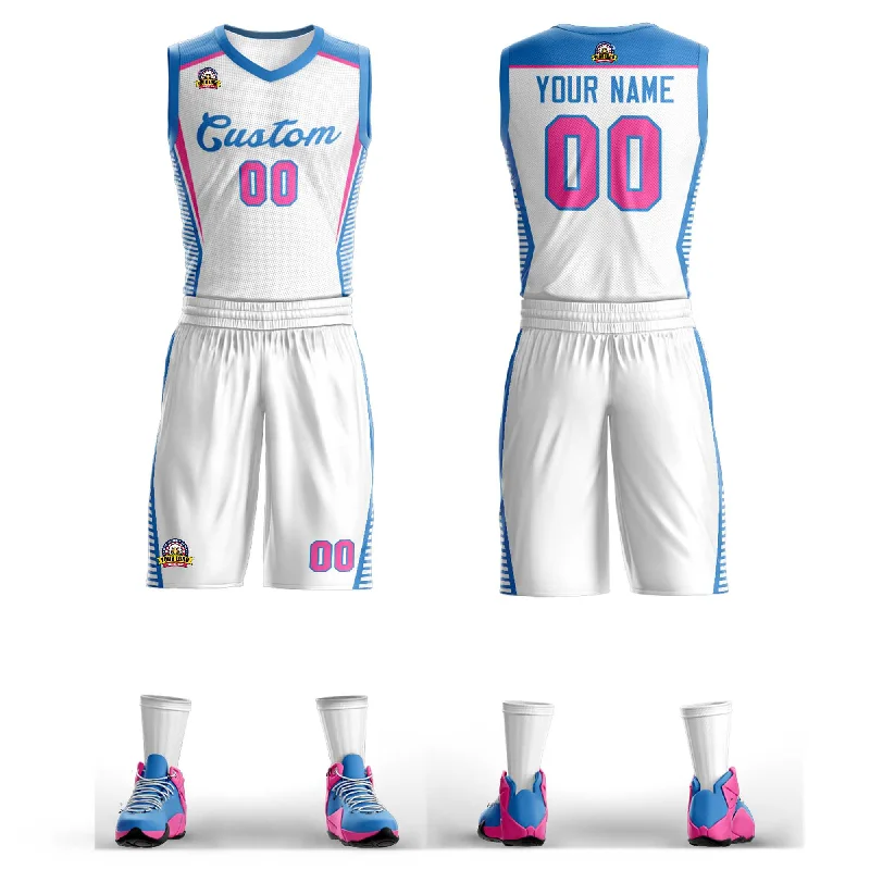 Personalized basketball jersey for special events-Custom White Powder Blue Classic Sets Mesh Basketball Jersey