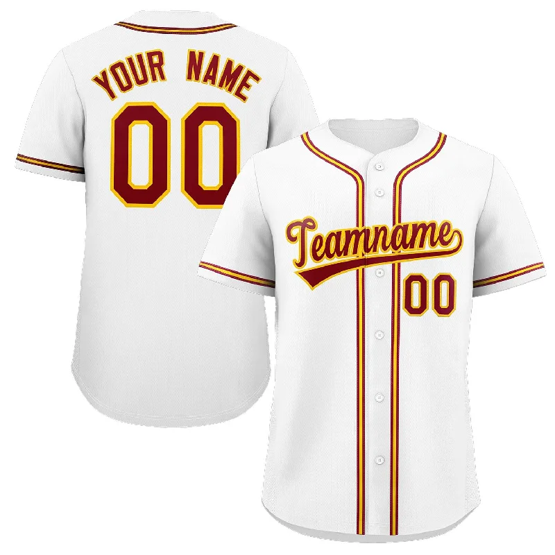 Custom baseball jersey with lightweight, flexible material-Custom White Red-Yellow Classic Style Authentic Baseball Jersey