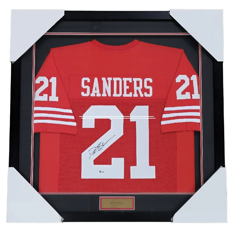 Custom soccer jersey for international teams-Deion Sanders Signed & Professionally Framed 1/2 Size Custom Red Football Jersey