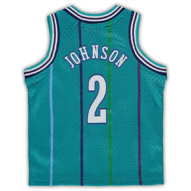 Custom basketball jersey for charity games-C.Hornets #2 Larry Johnson Mitchell & Ness Infant 1992-93 Hardwood Classics Retired Player Jersey Teal Stitched American Basketball Jersey