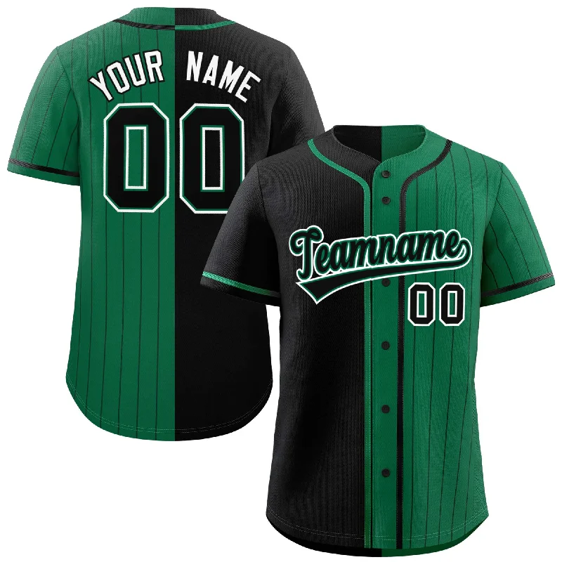 Baseball jersey with mesh paneling for air circulation-Custom Black Kelly Green Stripe-Solid Combo Fashion Authentic Baseball Jersey