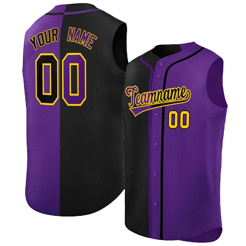 Baseball jersey for fans with team colors-Custom Black Purple Split Fashion Design Authentic Sleeveless Baseball Jersey