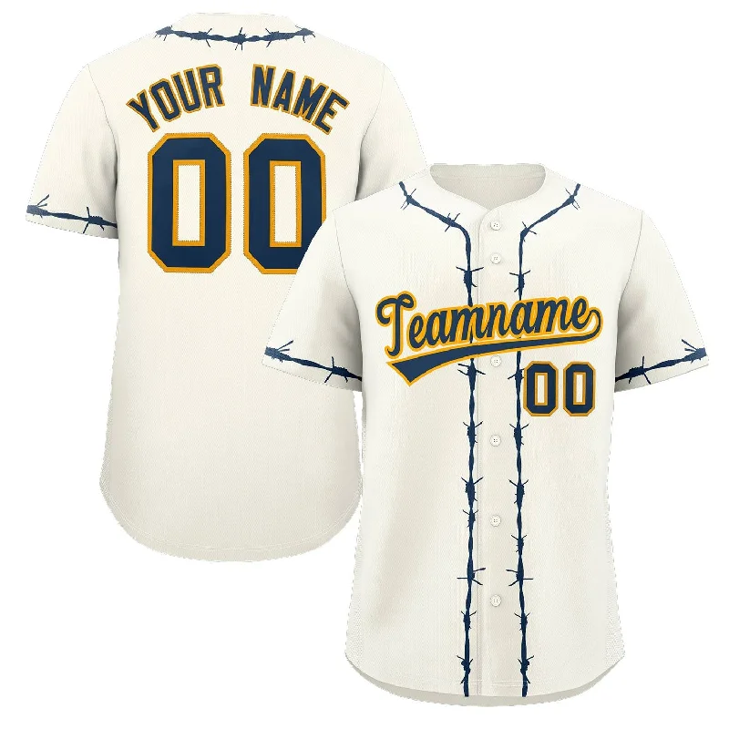 Baseball jersey for fans with team colors-Custom Cream Navy Blue Thorns Ribbed Classic Style Authentic Baseball Jersey