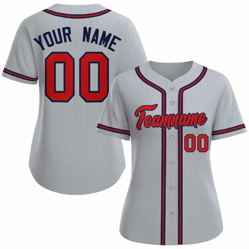 Custom baseball jersey for major league fan collections-Custom Gray Red Navy Classic Style Baseball Jersey for Women