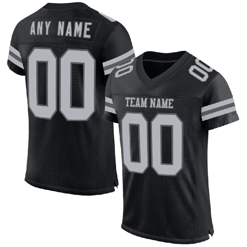 Custom soccer jersey with sublimated designs-Custom Black Gray-Steel Gray Mesh Authentic Football Jersey