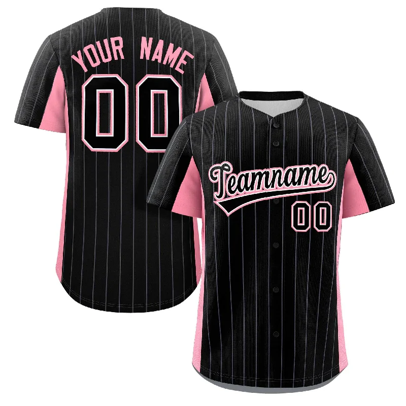 Personalized baseball jersey for sports clubs-Custom Black Pink Stripe Fashion Design Full Button Authentic Baseball Jersey