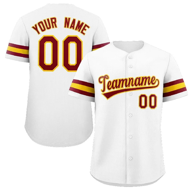 Custom baseball jersey for professional sports leagues-Custom White Red-Yellow Classic Style Authentic Baseball Jersey