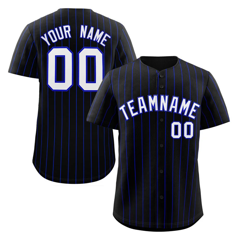 Custom baseball jerseys for corporate teams-Custom Black White-Royal Stripe Fashion Authentic Baseball Jersey