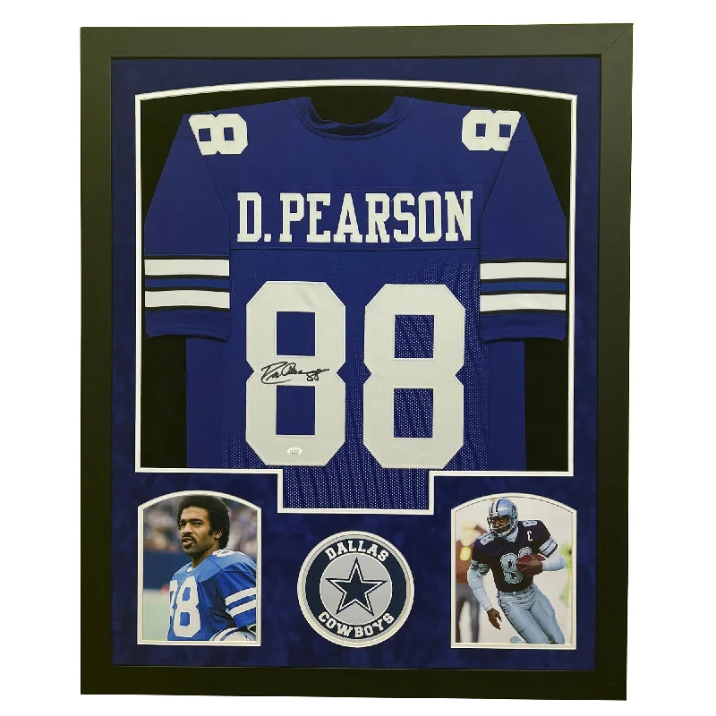 Custom soccer jersey for fan celebrations-Drew Pearson Signed Dallas Blue Custom Suede Matte Framed Football Jersey