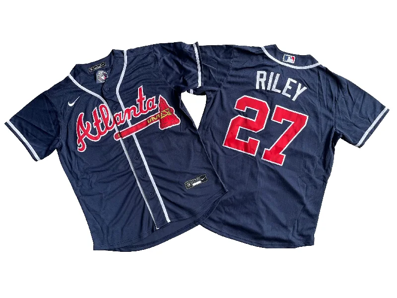 Baseball jersey with custom fabric for comfort-Men's Atlanta Braves 27# Austin Riley  Navy Alternate Replica Player Name Jersey