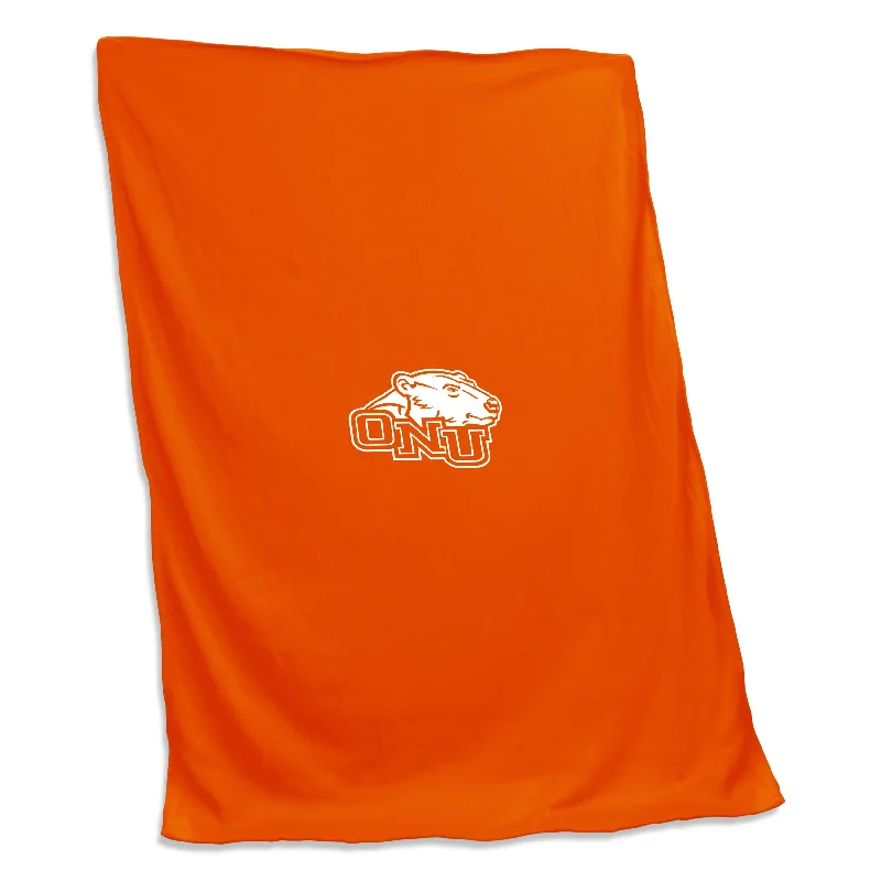 Team bed skirts for sports-themed beds-Ohio Northern Orange Screened Sweatshirt Blanket