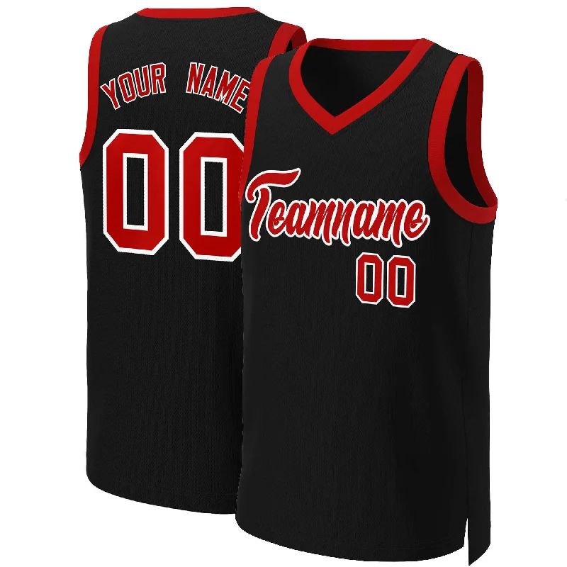 Custom basketball jersey with sublimated graphics-Custom Black Red-White Classic Tops Basketball Jersey