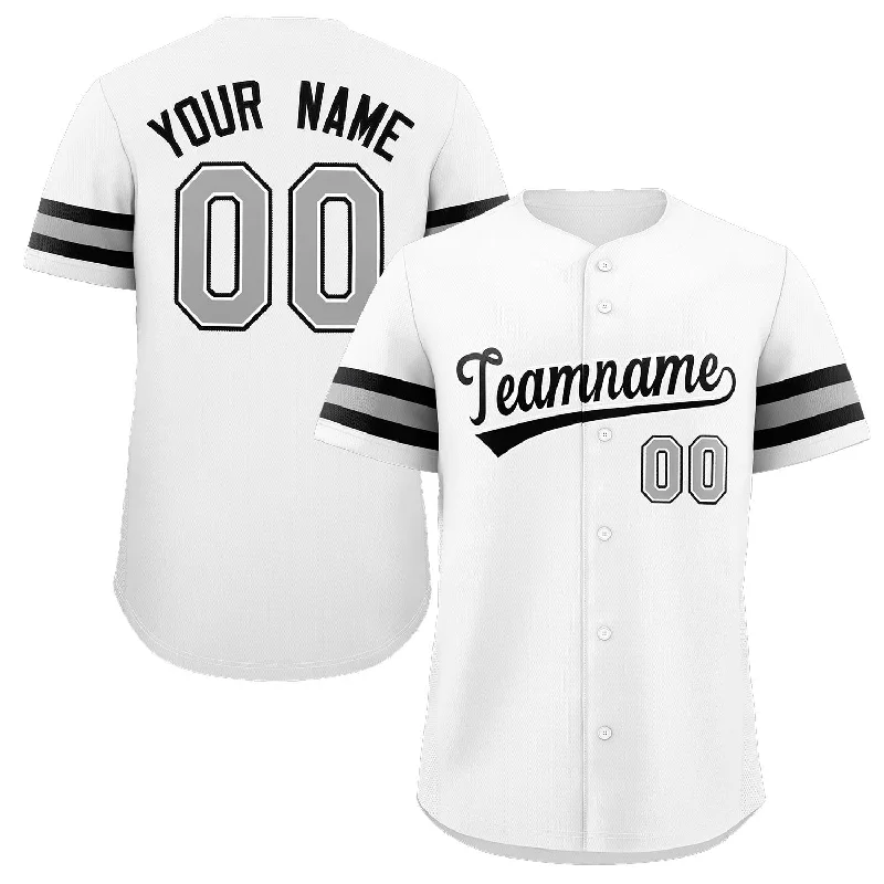 Baseball jersey for gym wear with modern style-Custom White Gray-Black Classic Style Authentic Baseball Jersey