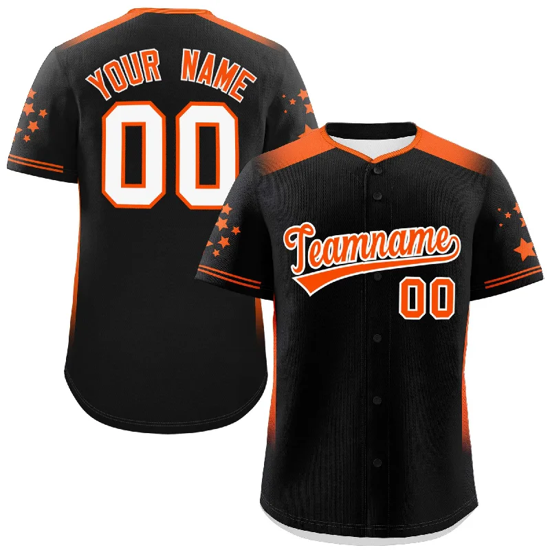 Baseball jersey with vintage team logos for collectors-Custom Black Orange Gradient Side Personalized Star Pattern Authentic Baseball Jersey