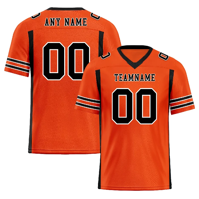 Soccer jersey with durable fabric for long-lasting wear-Custom Black Orange Striped Sleeves Personalized Authentic Football Jersey FBJ02-D06066