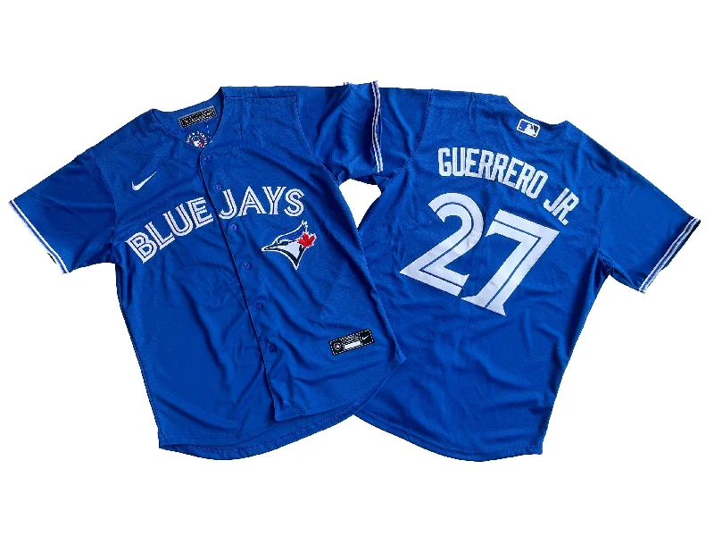 Personalized baseball jersey with name and number-Men's Toronto Blue Jays Vladimir Guerrero Jr. #27 Blue Alternate Replica Player Jersey