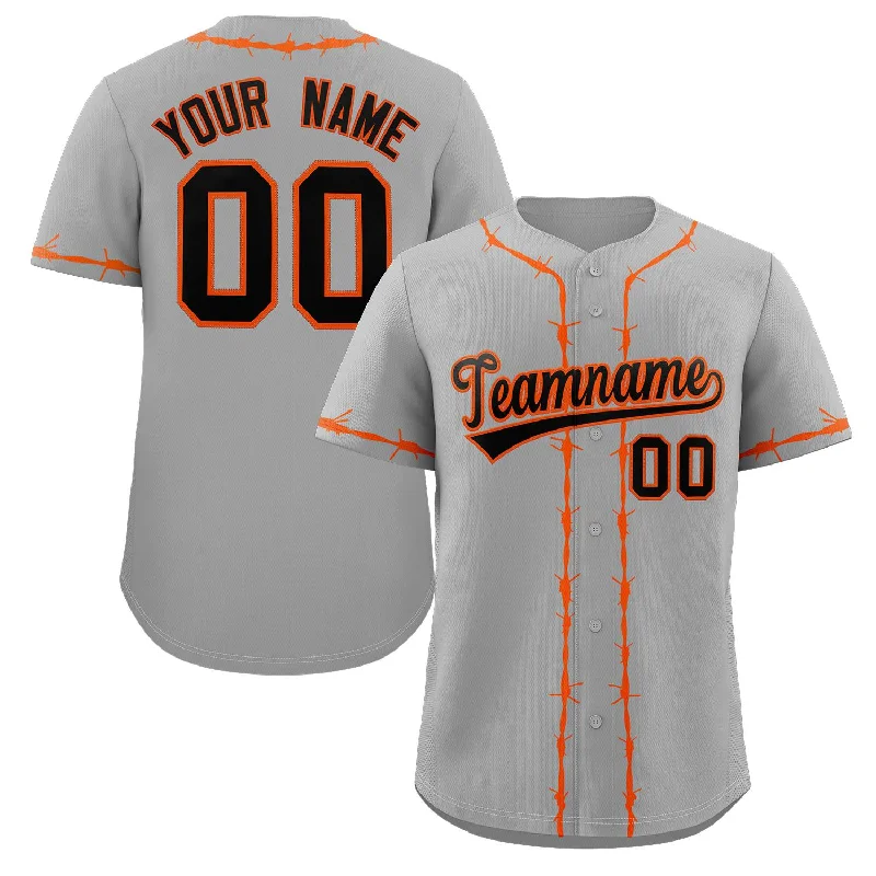 Baseball jersey with bold team logos and symbols-Custom Gray Orange Thorns Ribbed Classic Style Authentic Baseball Jersey