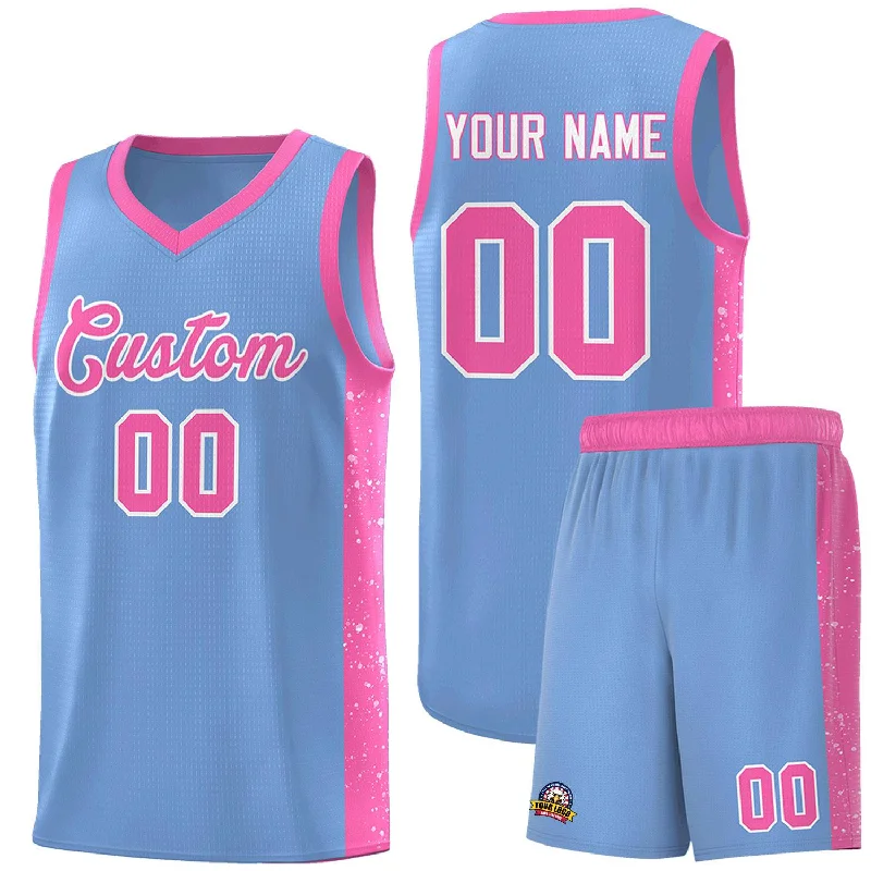 Personalized basketball jersey with team logo print-Custom Light Blue Pink-White Side Splash Sports Uniform Basketball Jersey