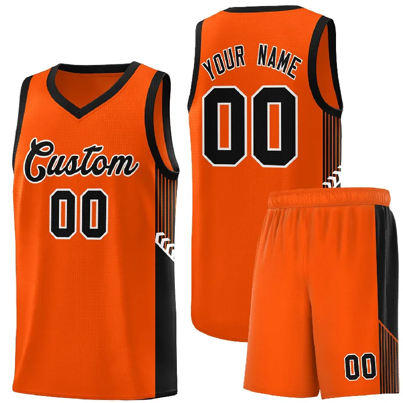 Youth basketball jersey with team number-Custom Orange Black-White Side Stripe Fashion Sports Uniform Basketball Jersey