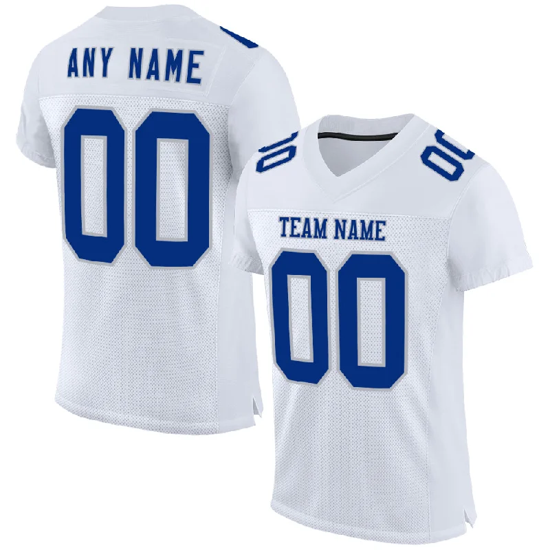 Custom soccer jersey for summer camps and clinics-Custom White Royal-Gray Mesh Authentic Football Jersey