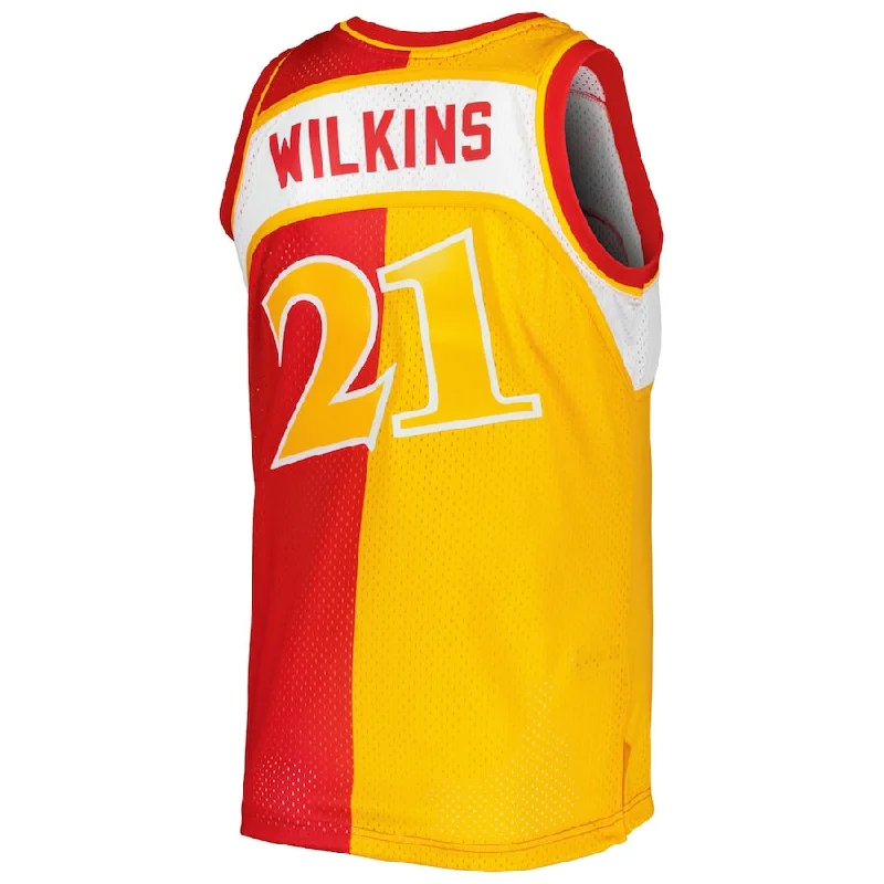 Custom basketball jersey for charity auctions-A.Hawks #21 Dominique Wilkins Mitchell & Ness Hardwood Classics 1986-87 Split Swingman Jersey Red Stitched American Basketball Jersey