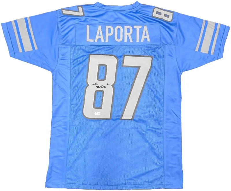 Custom soccer jersey with vibrant color combinations-Sam LaPorta Detroit Signed Blue Football Jersey BAS ITP