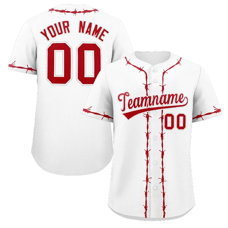 Retro baseball jerseys for collectors-Custom White Red Thorns Ribbed Classic Style Authentic Baseball Jersey